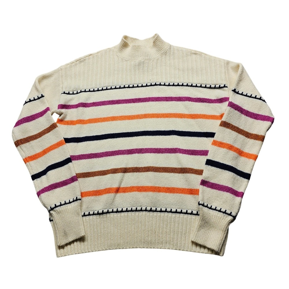 St Johns Bay Womens Small Mock Neck Striped Sweater Cream Multi Color Knit Cozy
